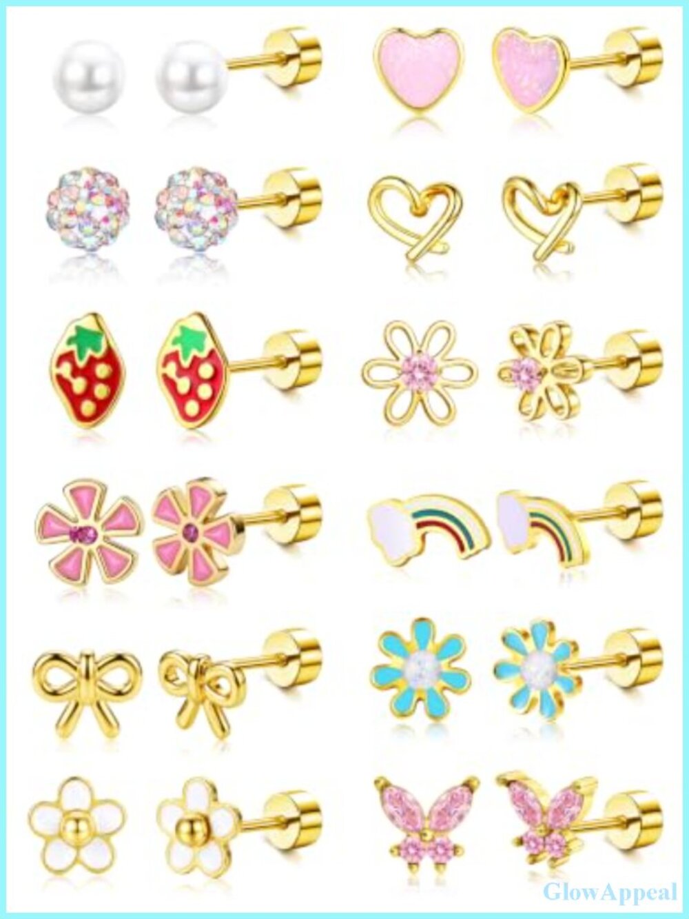 12 Pairs Hypoallergenic Flat Back Stud Earrings for Sensitive Ears Surgical